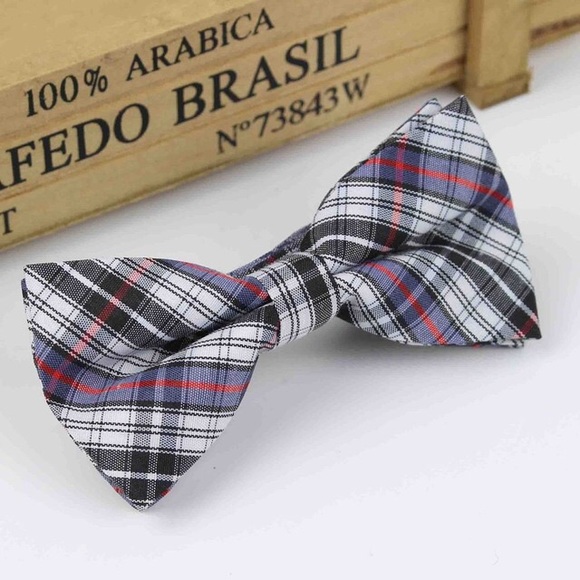 Red /& White Plaid Bow Tie Blue Boys Brown